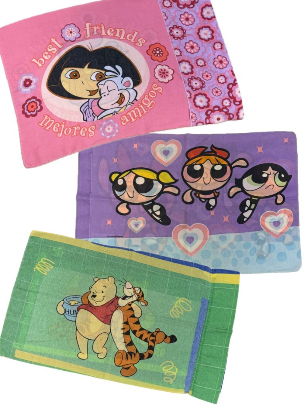 Lot of 3 Pillowcases Dora, Winnie the Pooh, Powerpuff Girls Vintage Y2K 90s